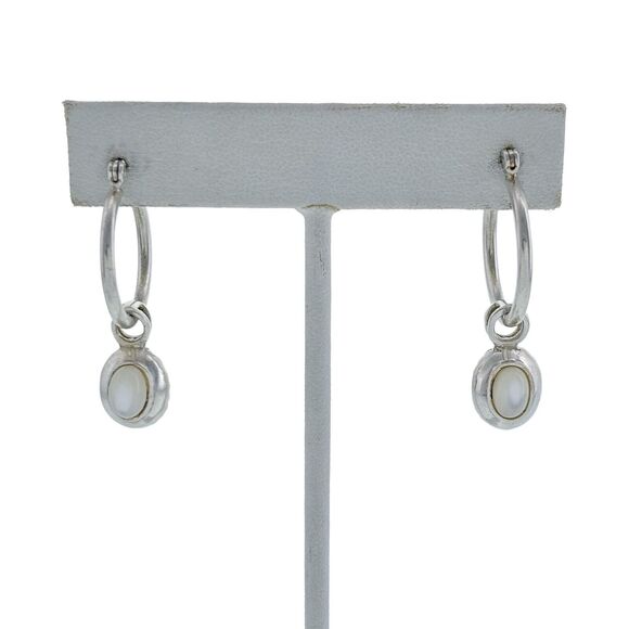 Indonesia SU Sterling Silver Purple CZ White Dangle Reversible Hoop Earrings - Picture 1 of 6